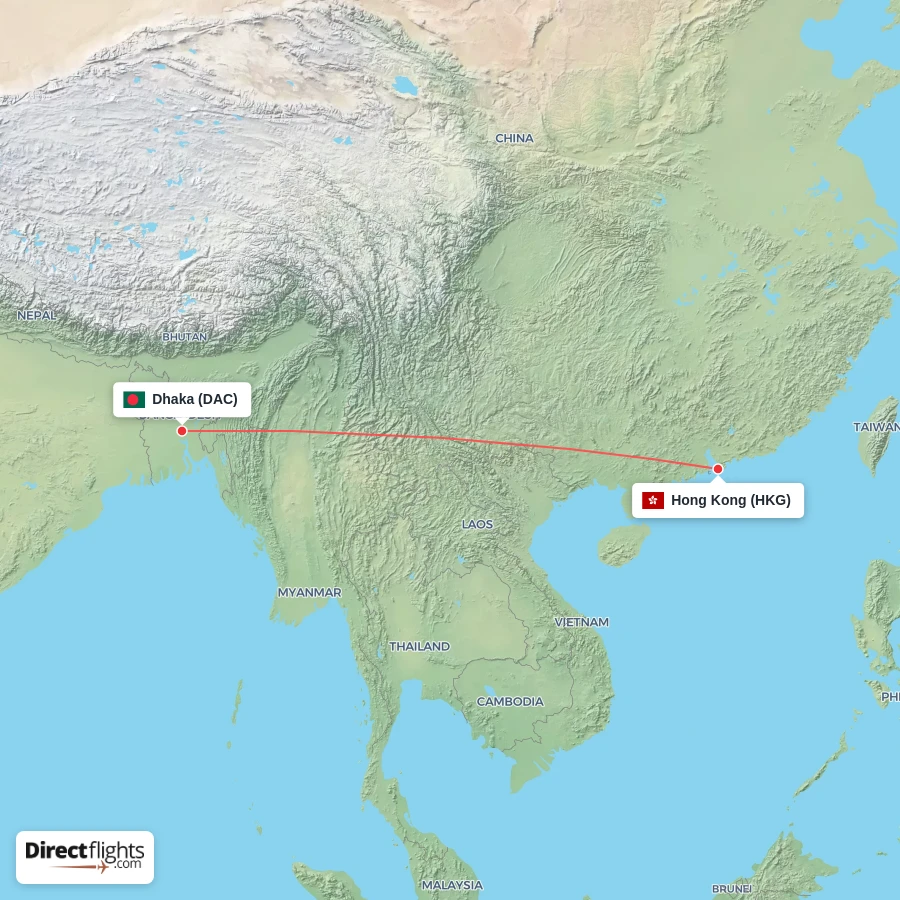 HKG - DAC route map