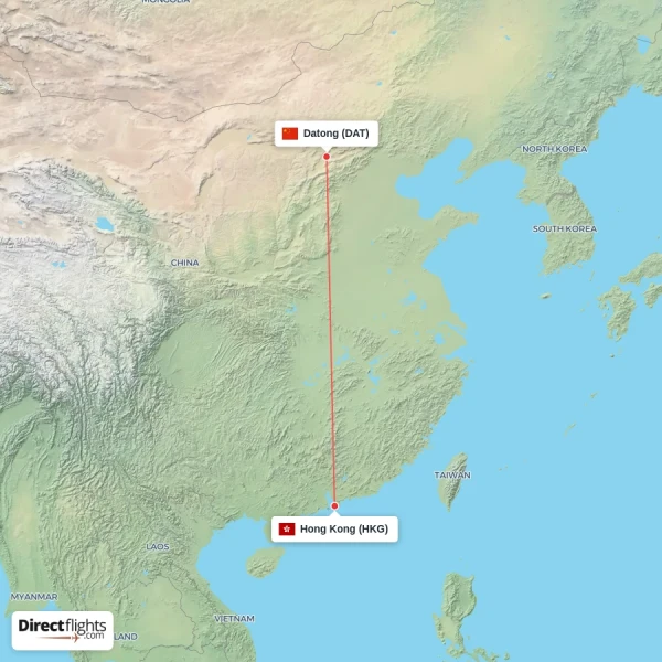 Hong Kong - Datong direct flight map