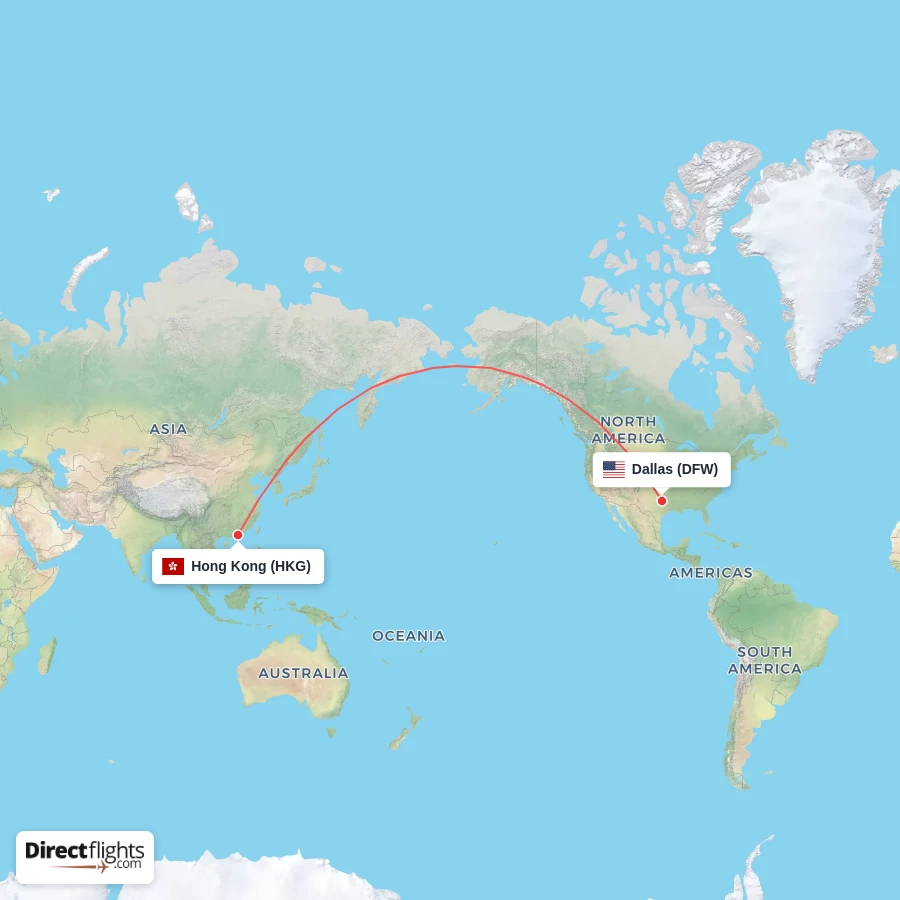 HKG - DFW route map