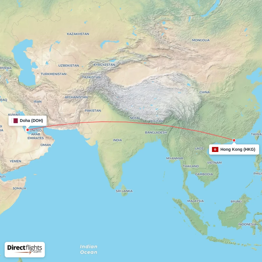 HKG - DOH route map