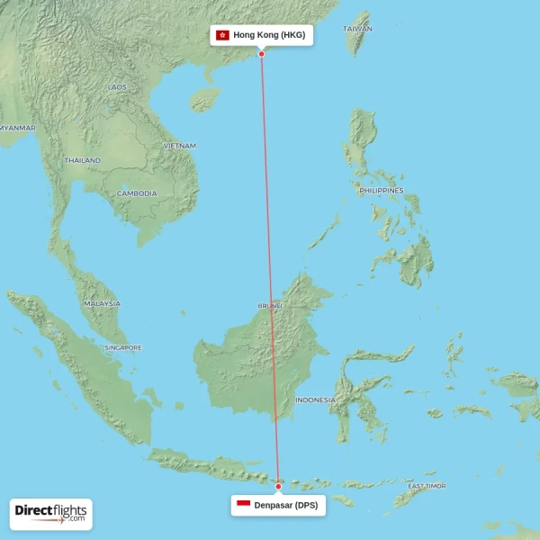 Hong Kong - Denpasar direct flight map