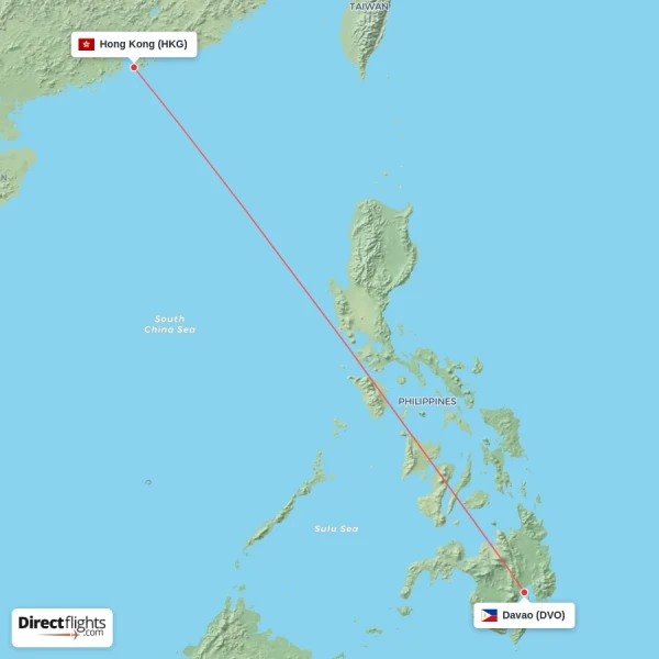 Hong Kong - Davao direct flight map