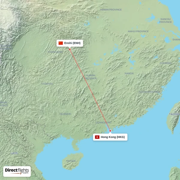 Hong Kong - Enshi direct flight map