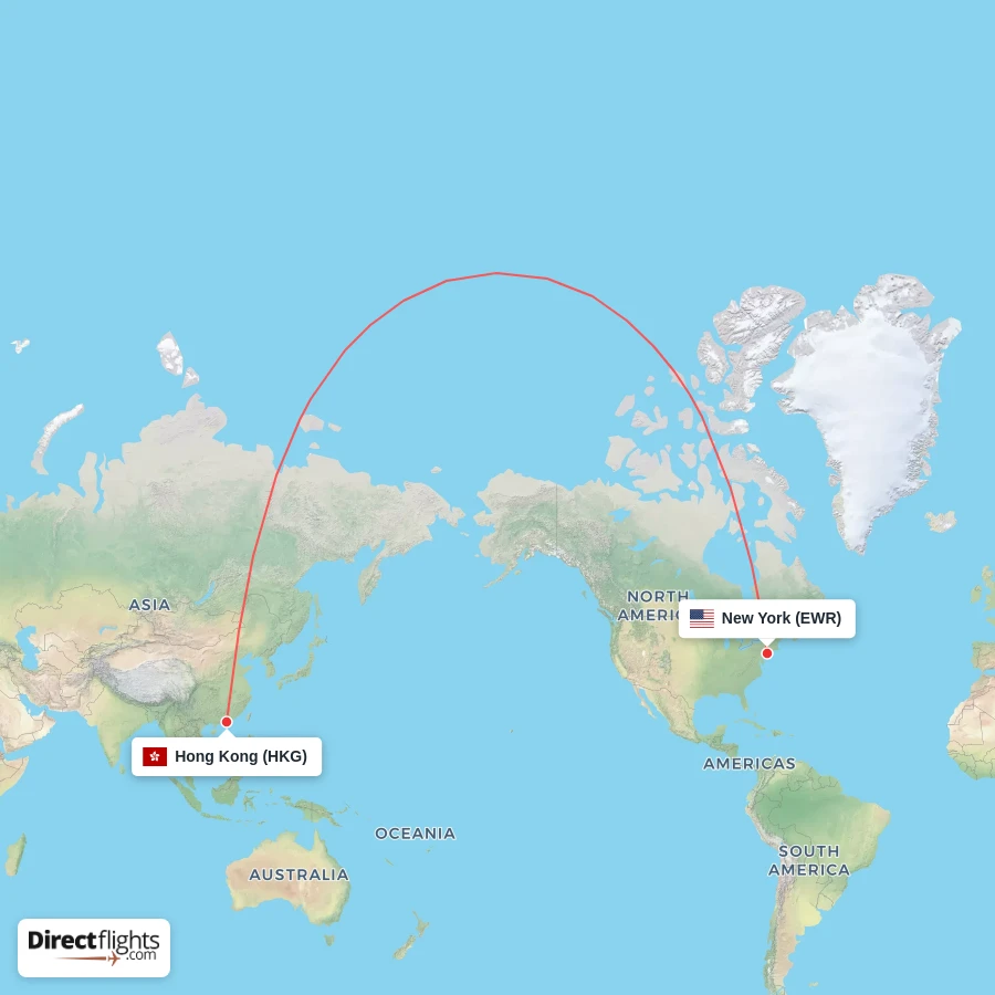 HKG - EWR route map