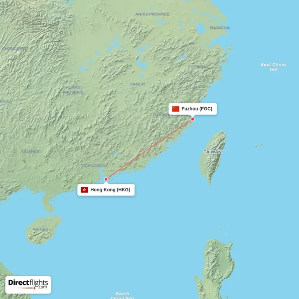 Hong Kong - Fuzhou direct flight map