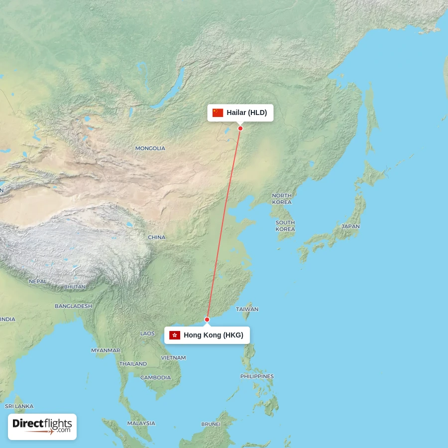 HKG - HLD route map