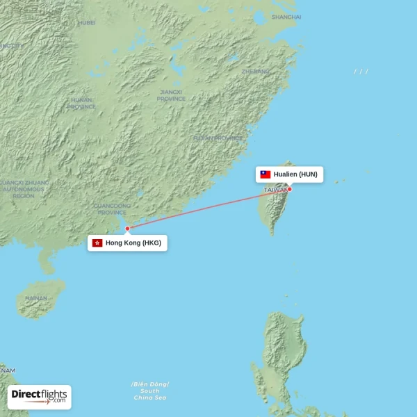 Hong Kong - Hualien direct flight map