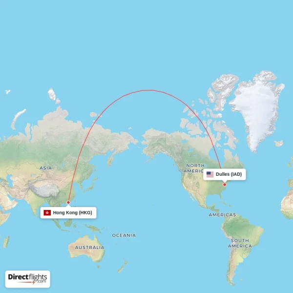 Hong Kong - Dulles direct flight map