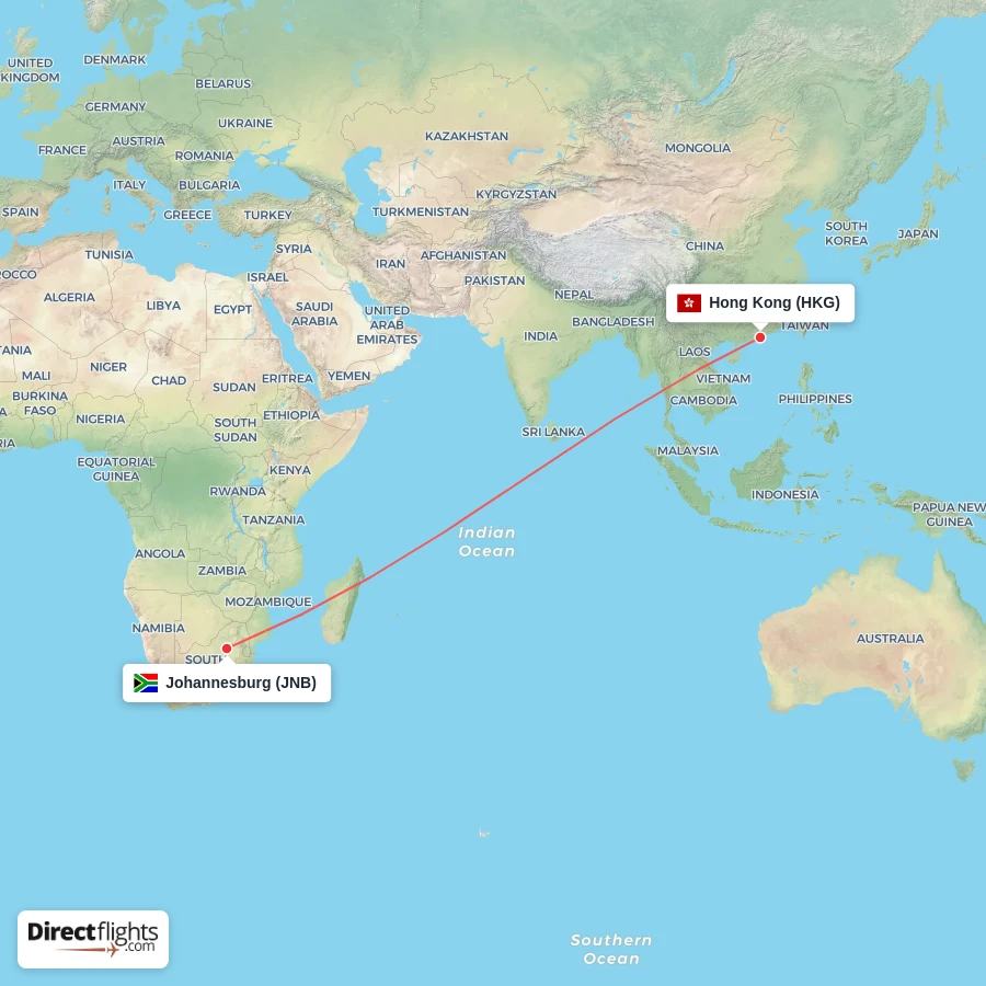 HKG - JNB route map