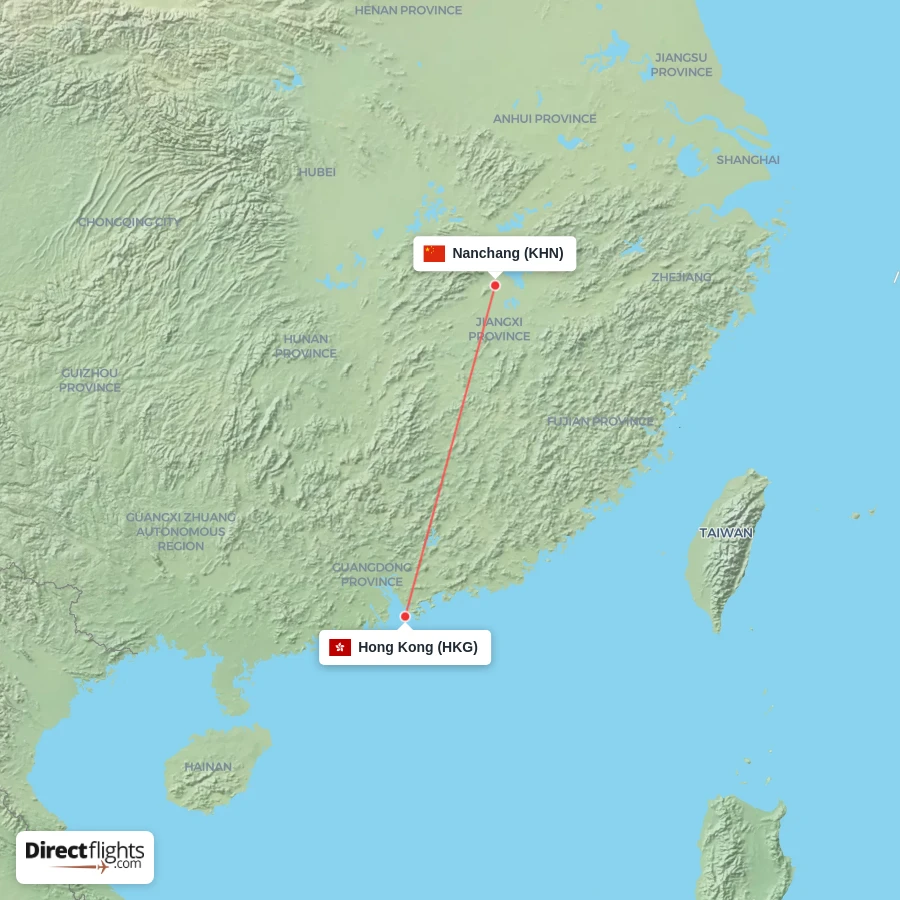 HKG - KHN route map
