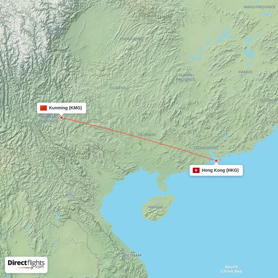 HKG - KMG route map
