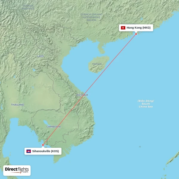 Hong Kong - Sihanoukville direct flight map