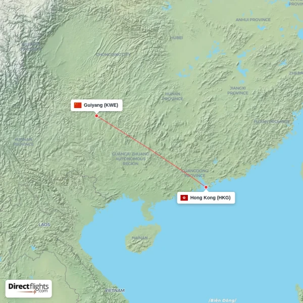Hong Kong - Guiyang direct flight map