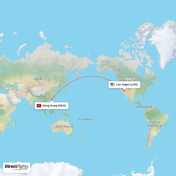 Hong Kong - Las Vegas direct flight map