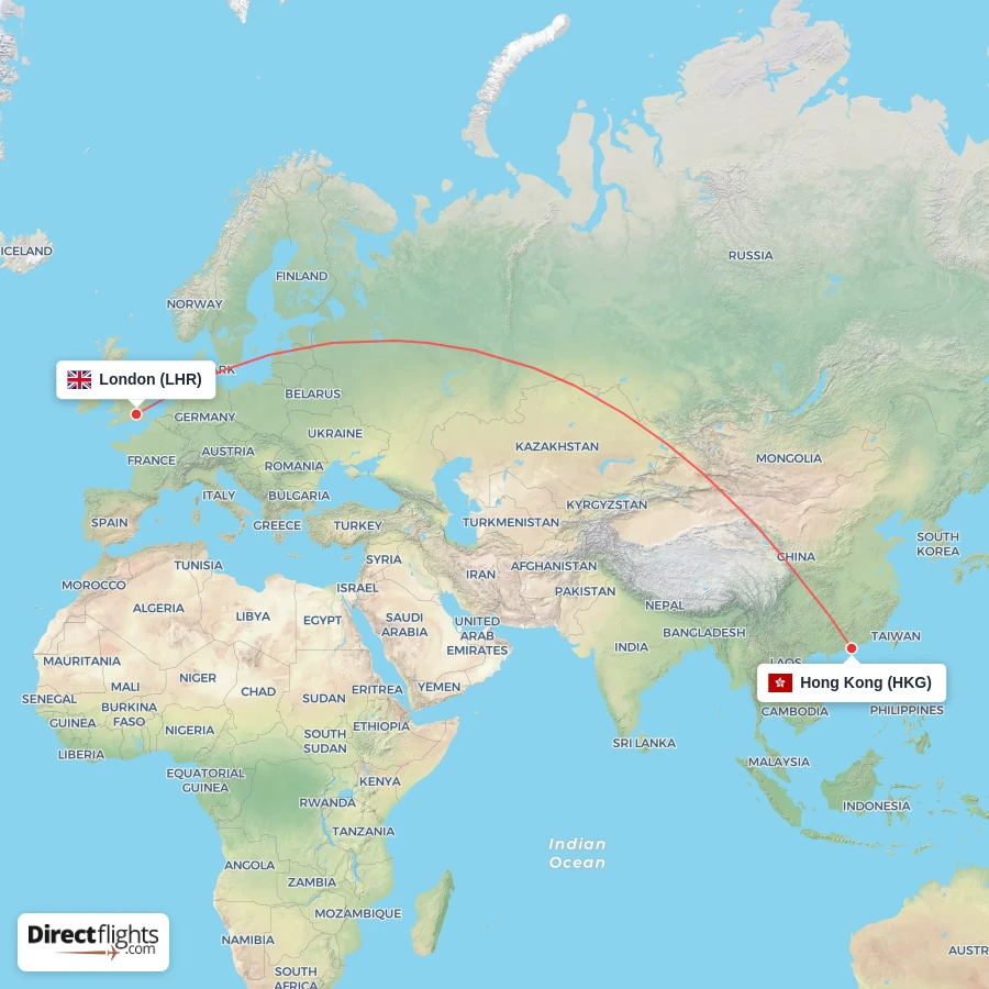 HKG - LHR route map