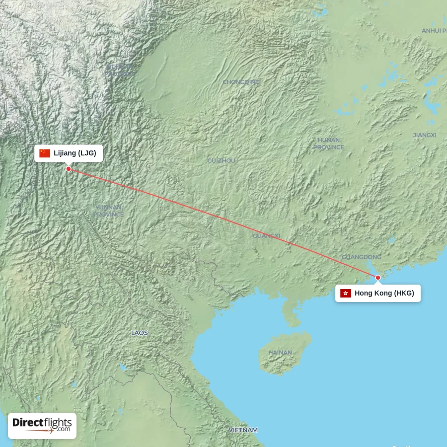 HKG - LJG route map