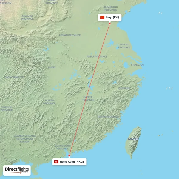 Hong Kong - Linyi direct flight map