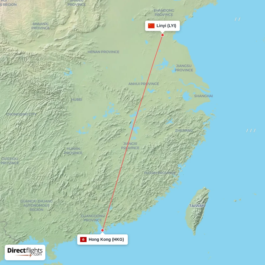 HKG - LYI route map
