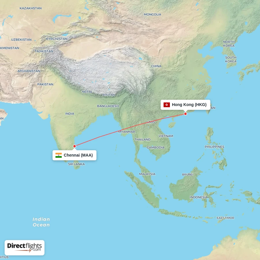 HKG - MAA route map