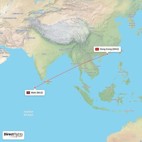 Hong Kong - Male direct flight map