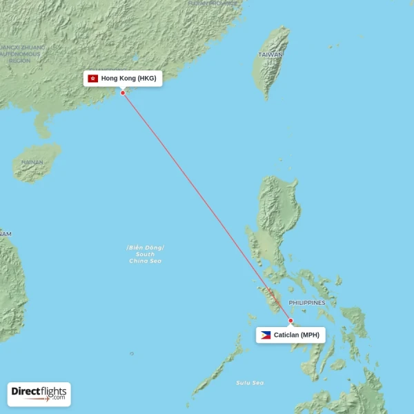 Hong Kong - Caticlan direct flight map