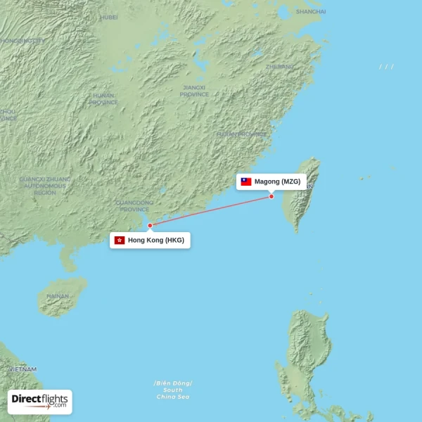 Hong Kong - Magong direct flight map