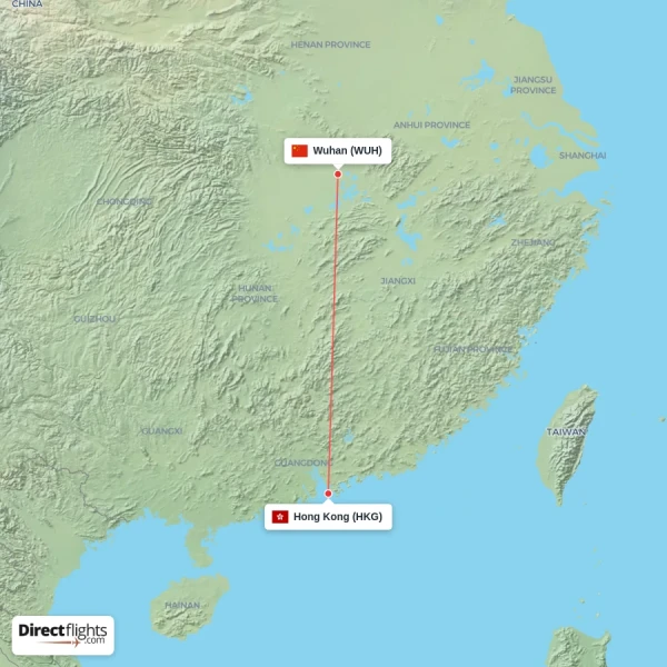 Hong Kong - Wuhan direct flight map