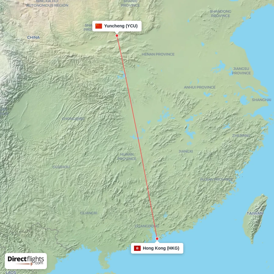 HKG - YCU route map