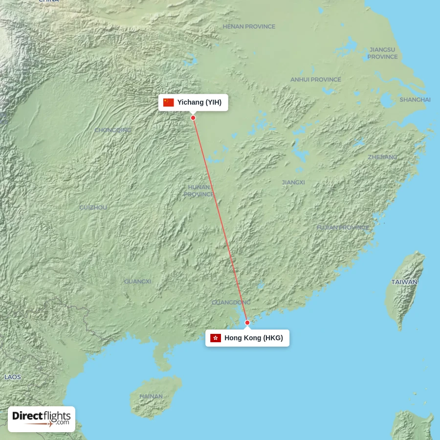 HKG - YIH route map