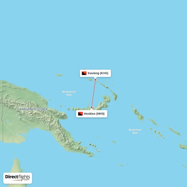 Hoskins - Kavieng direct flight map