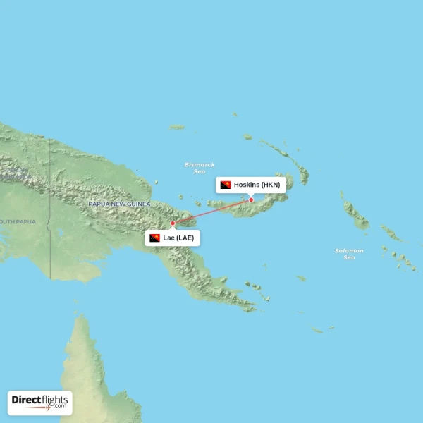 Hoskins - Lae direct flight map