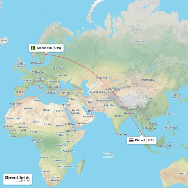 Phuket - Stockholm direct flight map