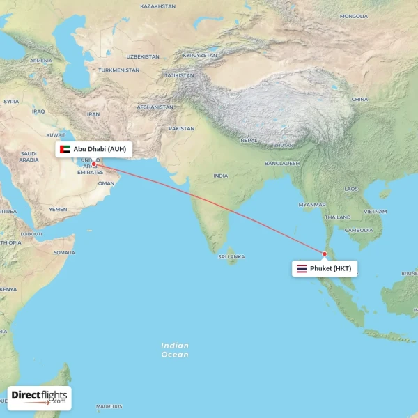 Phuket - Abu Dhabi direct flight map