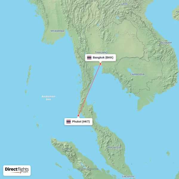 Phuket - Bangkok direct flight map