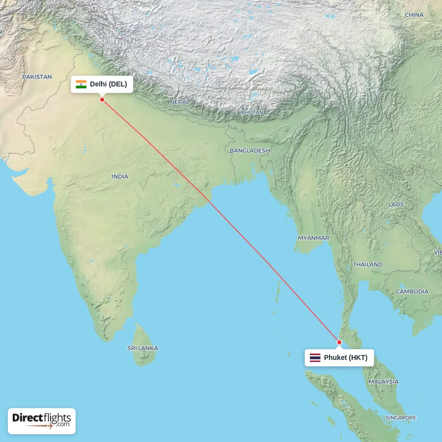 HKT - DEL route map