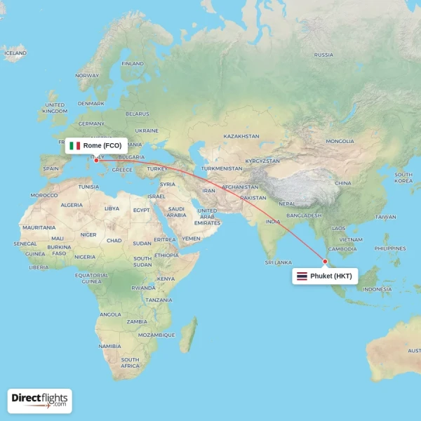 Phuket - Rome direct flight map