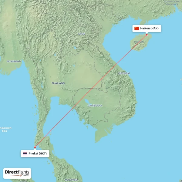 Phuket - Haikou direct flight map