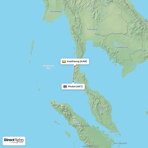 Phuket - Kawthaung direct flight map