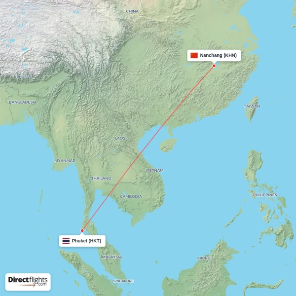 Phuket - Nanchang direct flight map