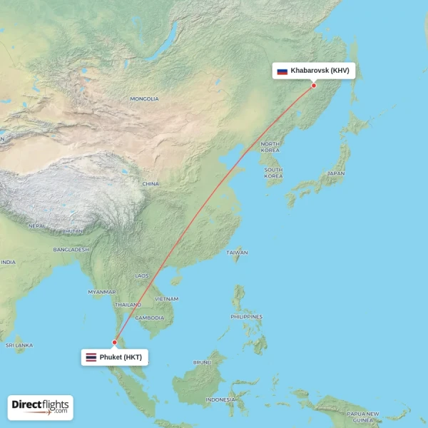 Phuket - Khabarovsk direct flight map