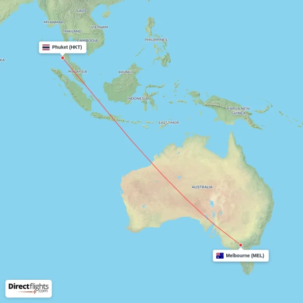 Phuket - Melbourne direct flight map