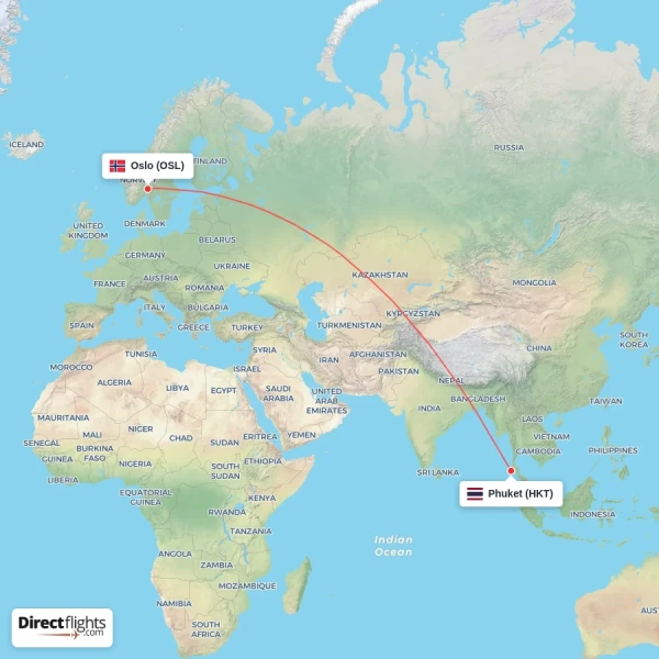 Phuket - Oslo direct flight map