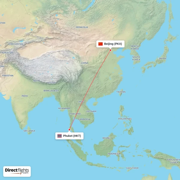 Phuket - Beijing direct flight map