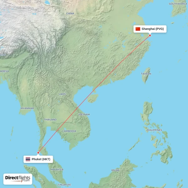 Phuket - Shanghai direct flight map