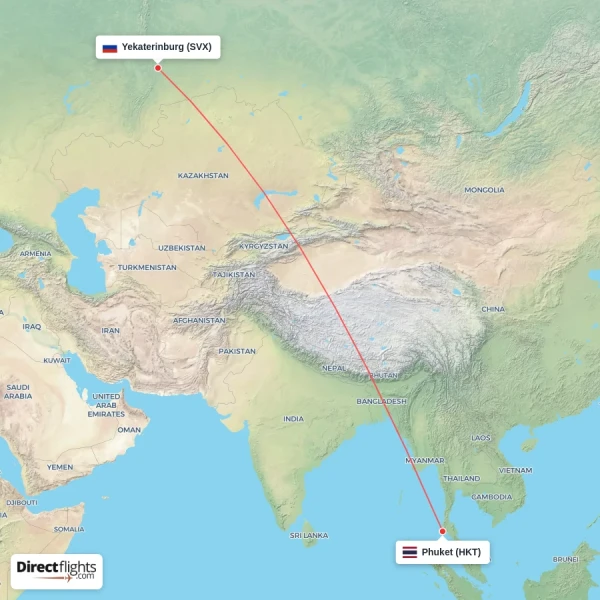 Phuket - Yekaterinburg direct flight map