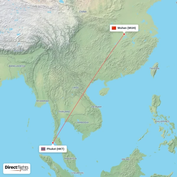 Phuket - Wuhan direct flight map