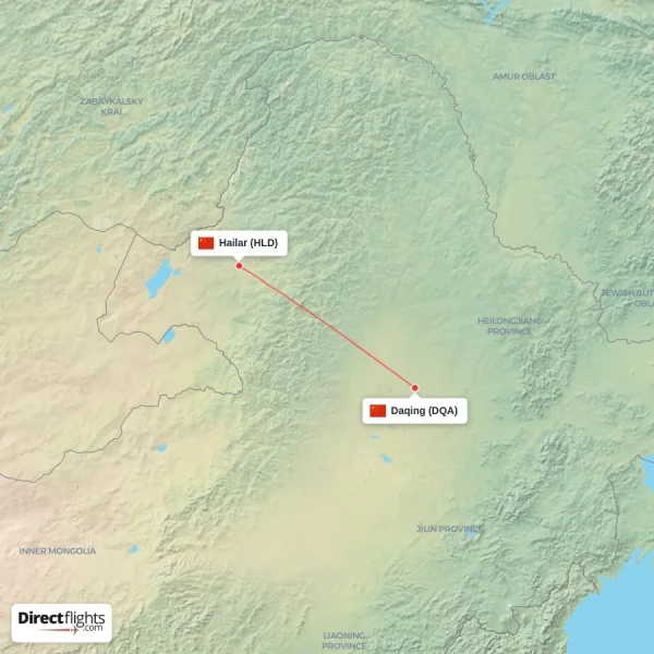Hailar - Daqing direct flight map