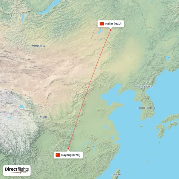 Hailar - Dayong direct flight map