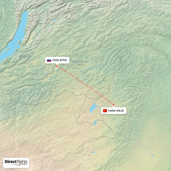 Hailar - Chita direct flight map