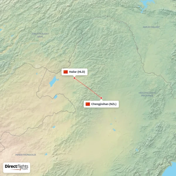 Hailar - Chengjisihan direct flight map